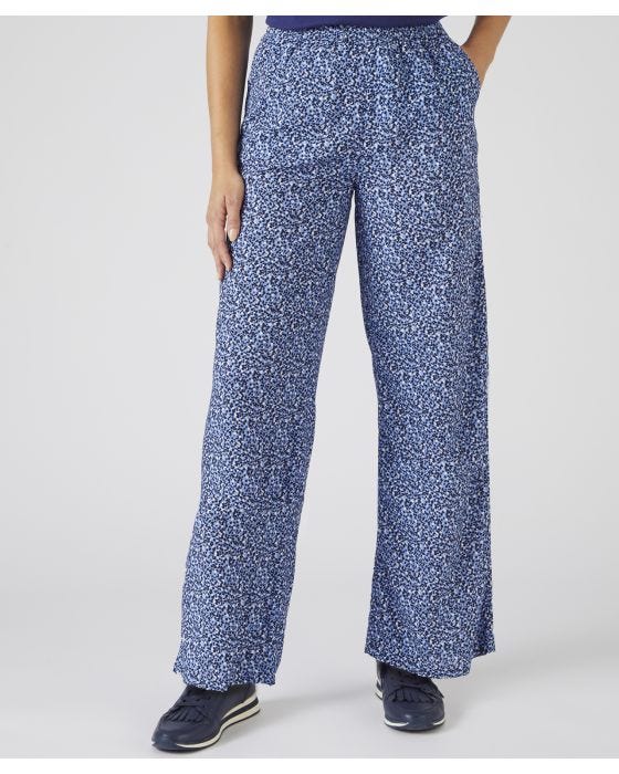 damart Blue Dots Print Wide-leg Trousers