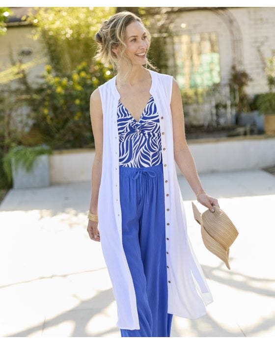 Damart Button Through Crinkle Dress