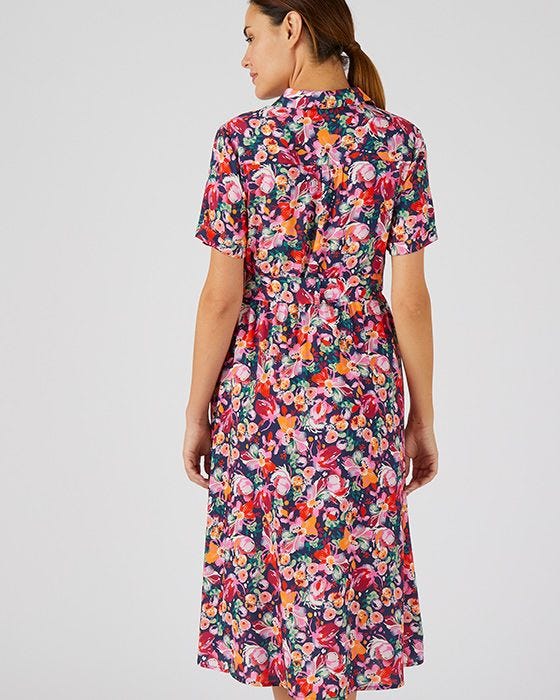 Damart Button-through Tie Belt Print Dress