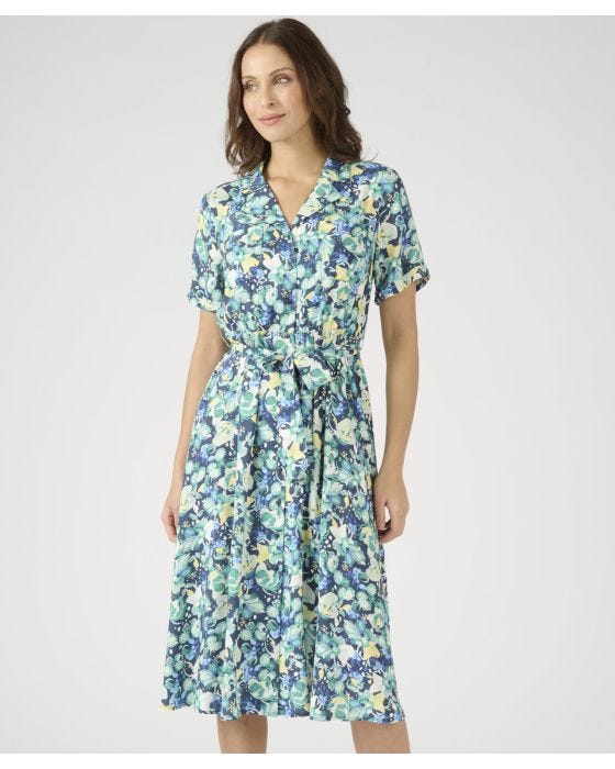 Damart Button-through Tie Belt Print Dress