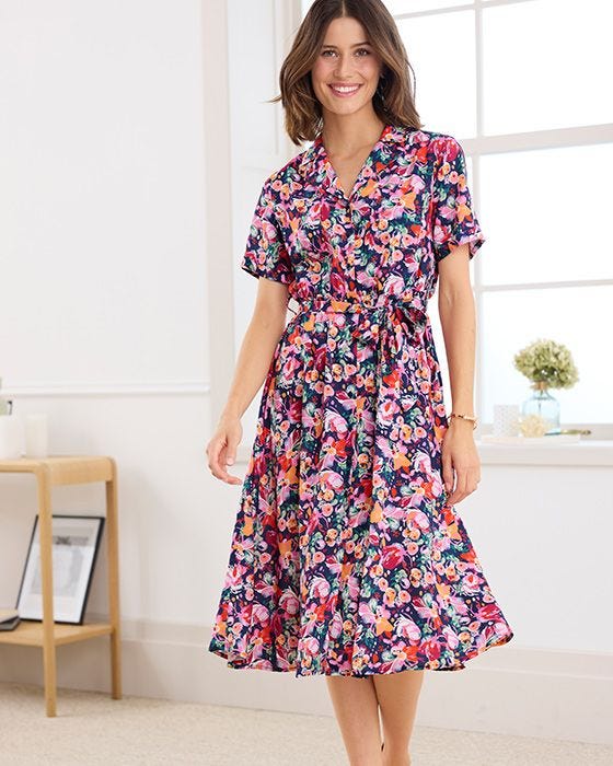 damart Button-through Tie Belt Print Dress