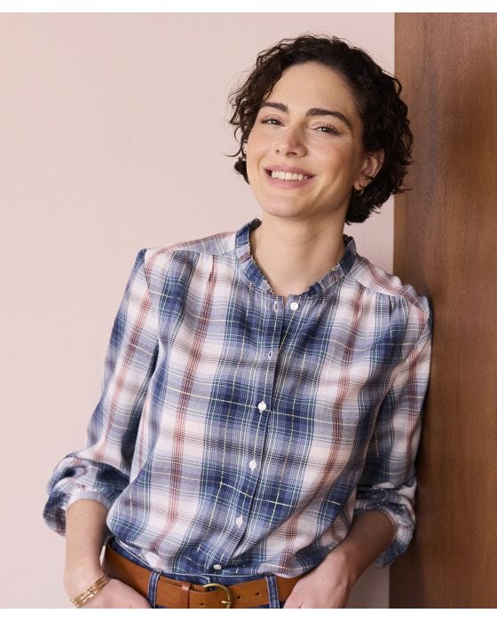 damart Check Frill Collar Blouse