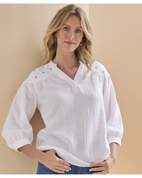 Damart Cheesecloth Shoulder Detail Blouse