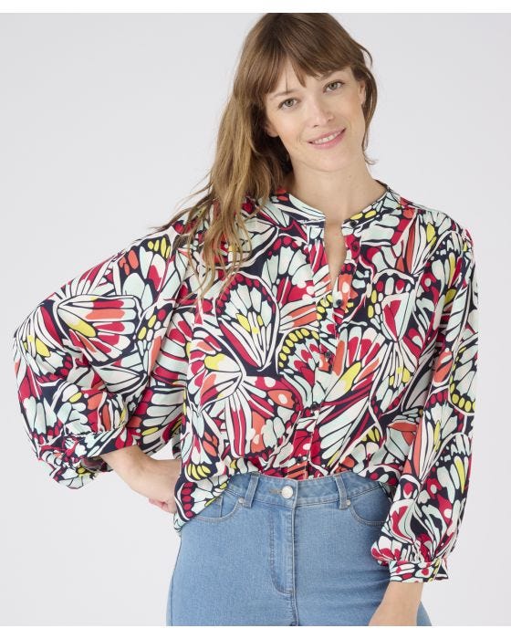 Damart Climatyl Balloon Sleeve Printed Blouse