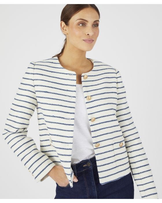 Damart Collarless Stripe Tailored Jacket