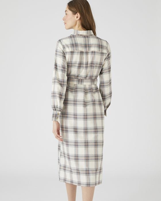 Damart Cotton Rich Tie Front Check Shirt Dress
