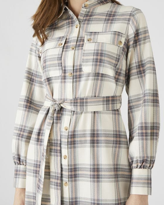Damart Cotton Rich Tie Front Check Shirt Dress