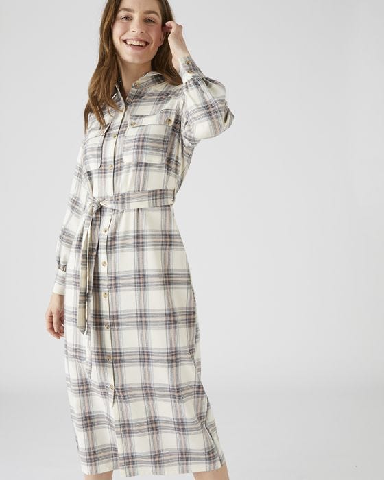 Damart Cotton Rich Tie Front Check Shirt Dress