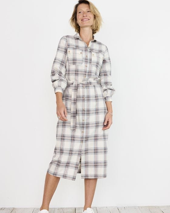 damart Cotton Rich Tie Front Check Shirt Dress