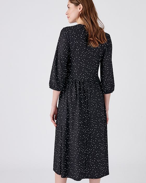 Damart Dotty Print Waist Stretchy Bodice Dress