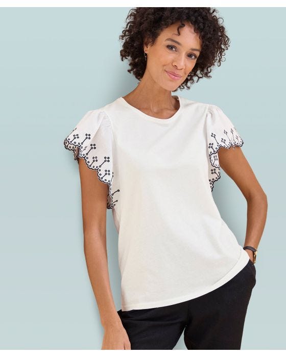 damart Embroidered Fluted Sleeve T-shirt