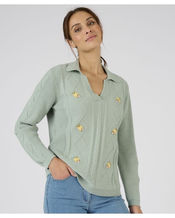 Damart Embroidered Open Neck Jumper