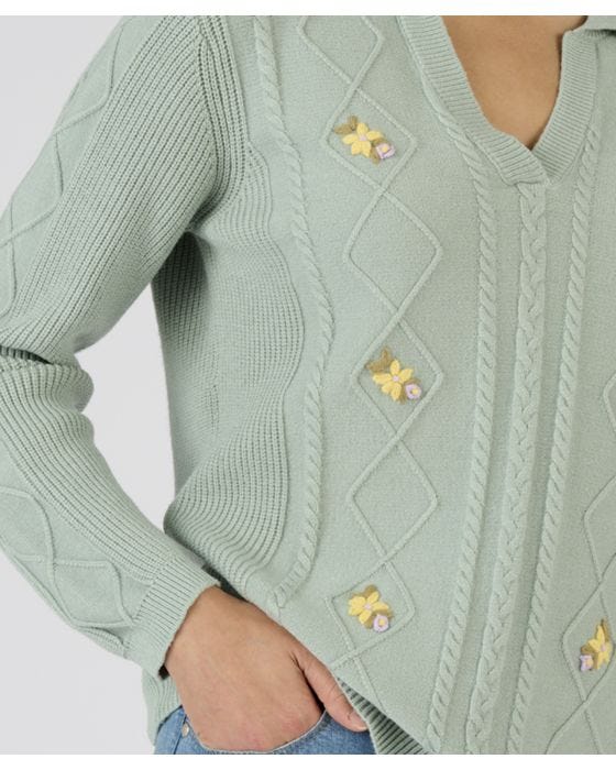 Damart Embroidered Open Neck Jumper