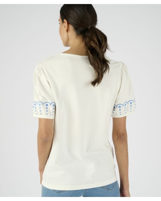 Damart Embroidered Puff Sleeve Top