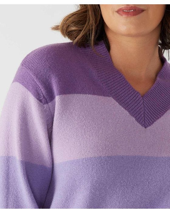 Damart First Avenue Bold Stripe V-neck Jumper