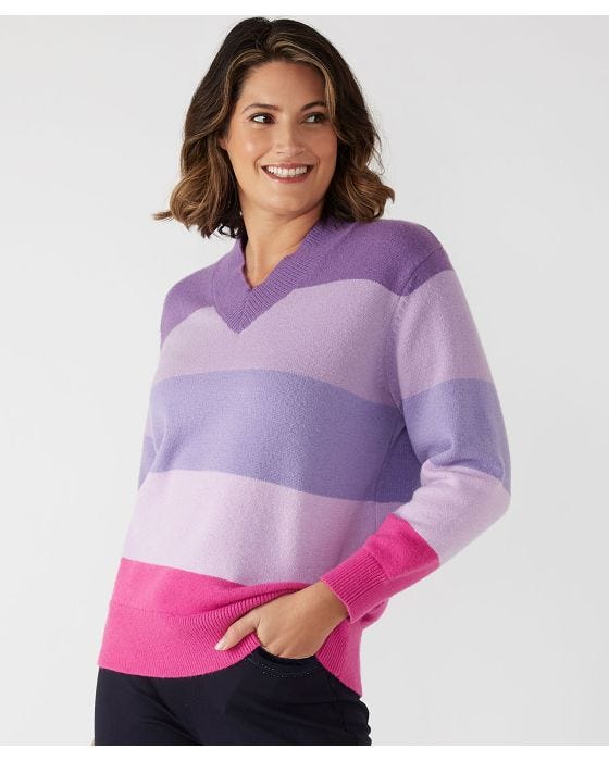 damart First Avenue Bold Stripe V-neck Jumper