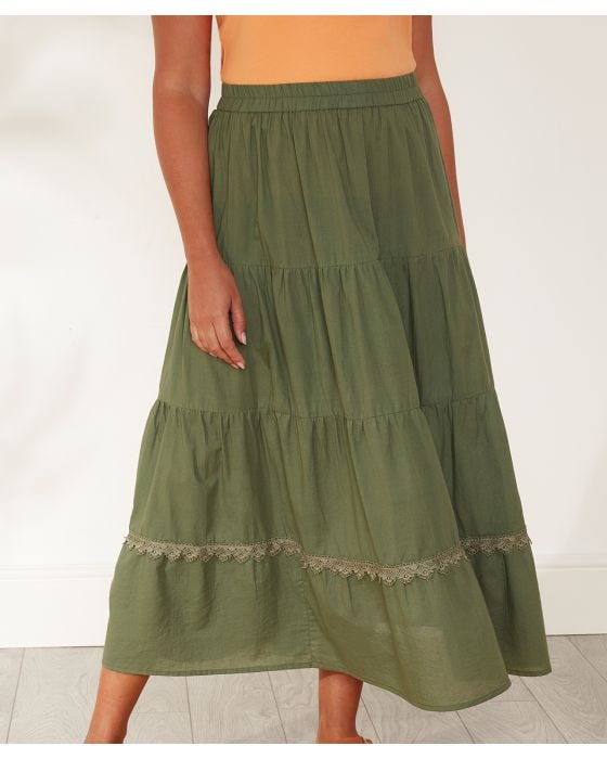 Damart First Avenue - Plain Cotton Tiered Skirt