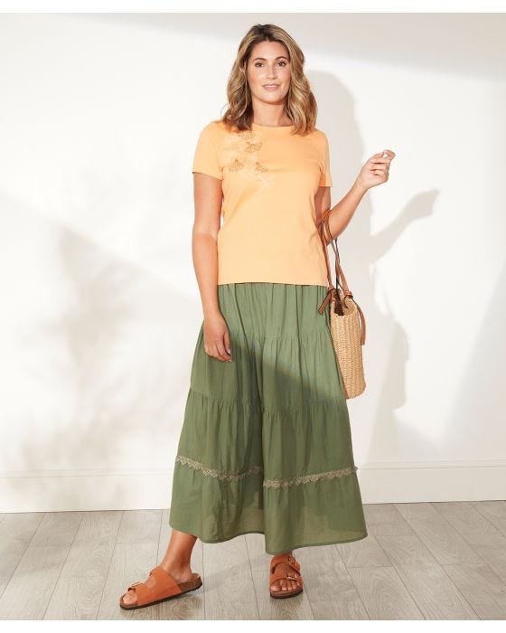 damart First Avenue - Plain Cotton Tiered Skirt