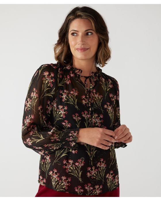 damart First Avenue Tie Neck Relaxed Blouse