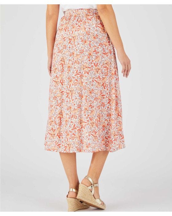 Damart Floral Print Button Through Skirt