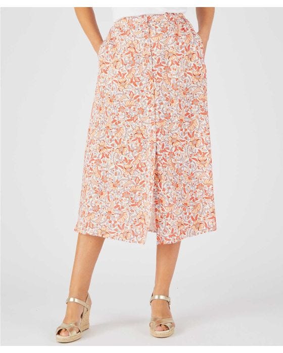 damart Floral Print Button Through Skirt