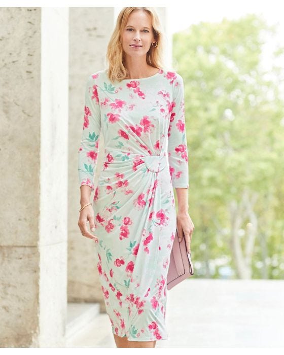 damart Floral Print Gathered Waist Dress