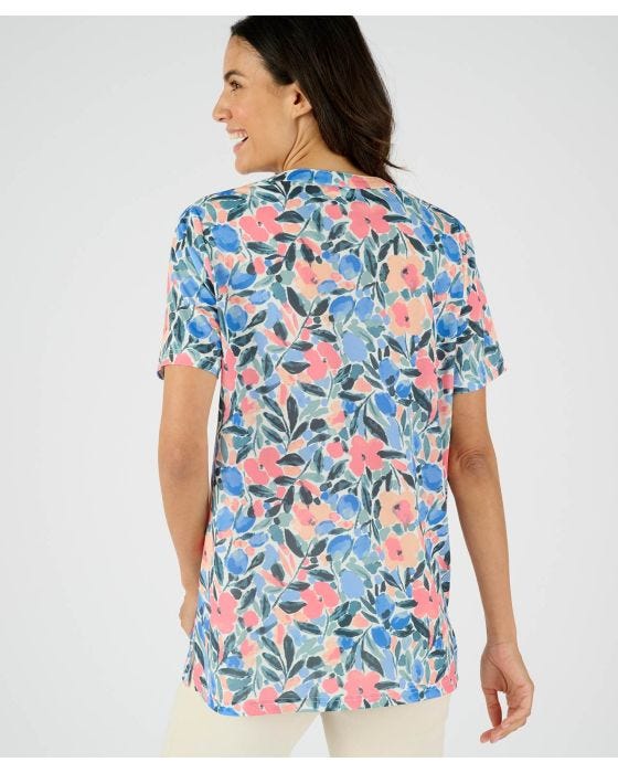 Damart Floral Print Short Sleeve Tunic