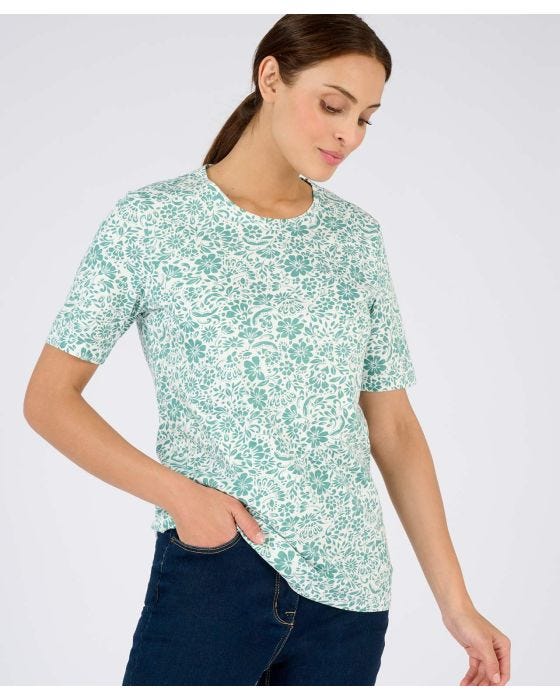 Damart Floral Print Short Sleeved Cotton T-shirt