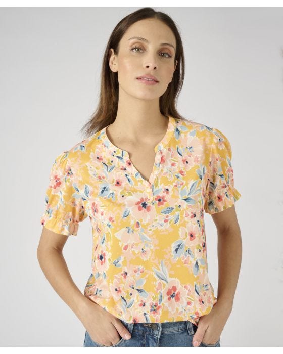 Damart Floral Print Tunisian Neck Top
