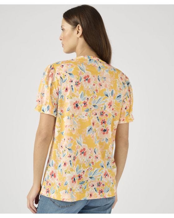 Damart Floral Print Tunisian Neck Top