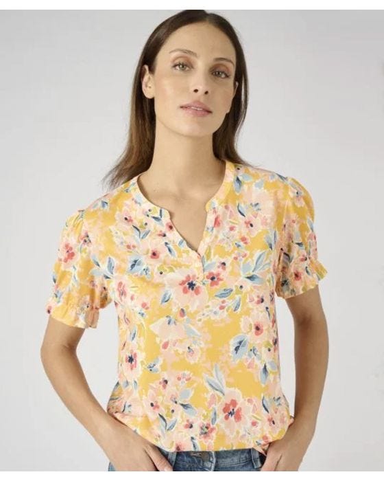 damart Floral Print Tunisian Neck Top