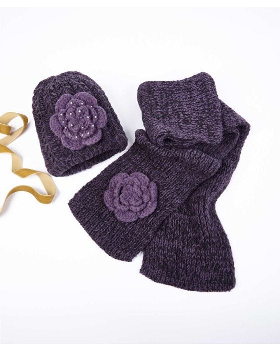 damart Flower Hat & Scarf Set