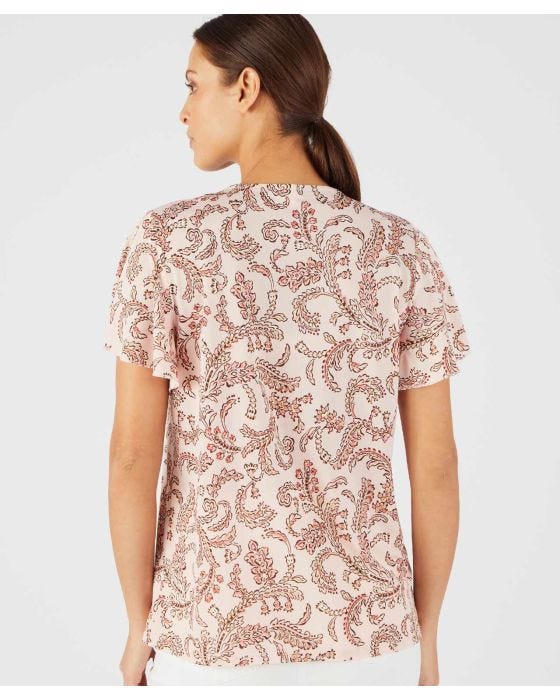 Damart Fluted Sleeves Round Neck Printed Top