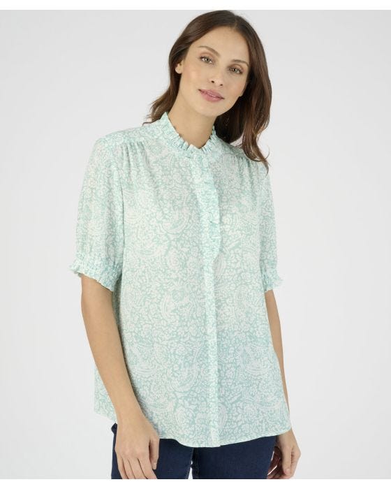 Damart Frill Front Detail Printed Blouse