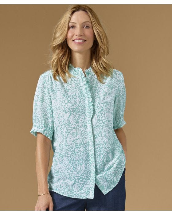damart Frill Front Detail Printed Blouse