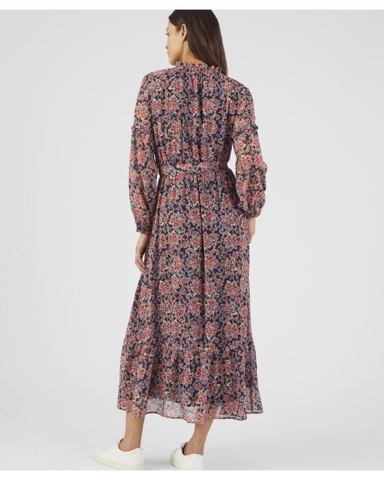 Damart Frill Neck Long Sleeved Print Dress