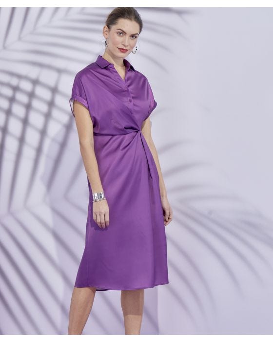 Damart Front Drape Satin Stretch Dress