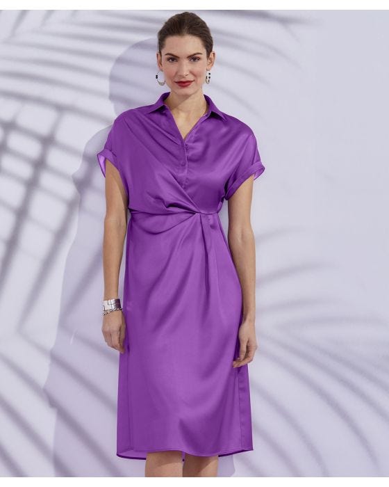 damart Front Drape Satin Stretch Dress