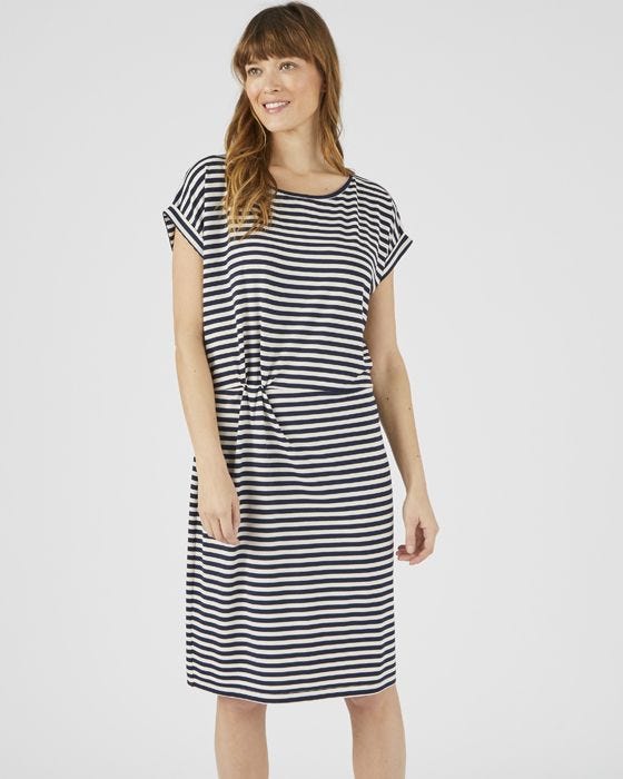 Damart Front Knot Detail Jersey Stripe Dress