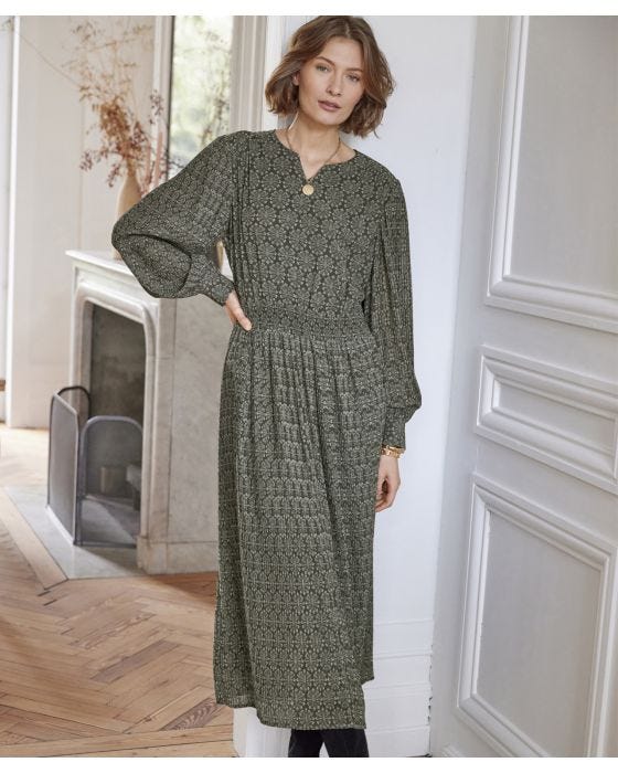 damart Full Sleeve Notch Neck Print Dress