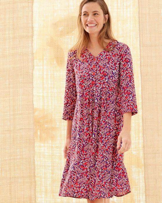 damart Gathered Waist Floral Print Dress