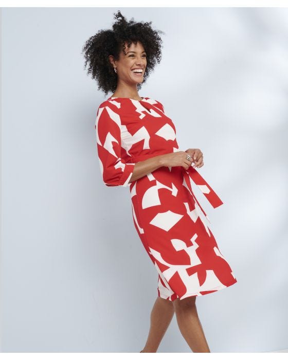Damart Graphic Print Tie Belt Dress