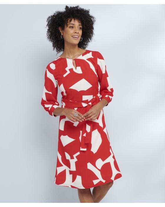 damart Graphic Print Tie Belt Dress