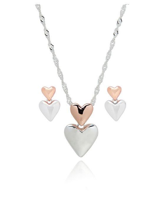 damart Heart Earrings & Necklace Set