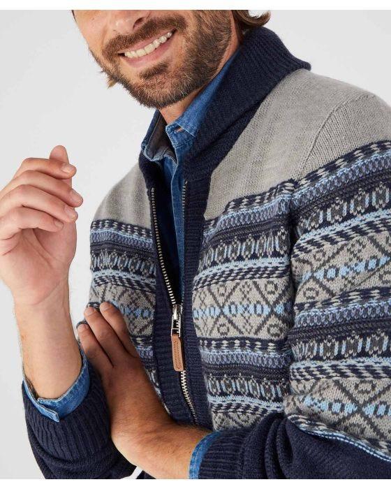 Damart Jacquard Zip Front Cardigan