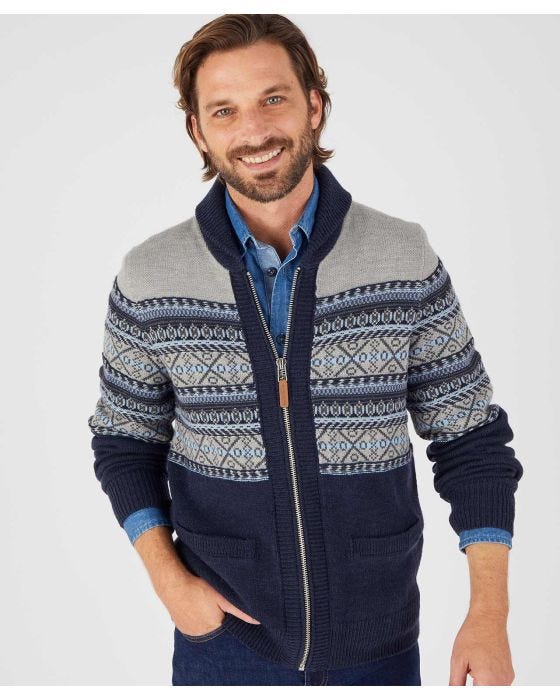 damart Jacquard Zip Front Cardigan