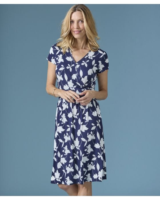 Damart Jersey Print Mock Wrap Dress