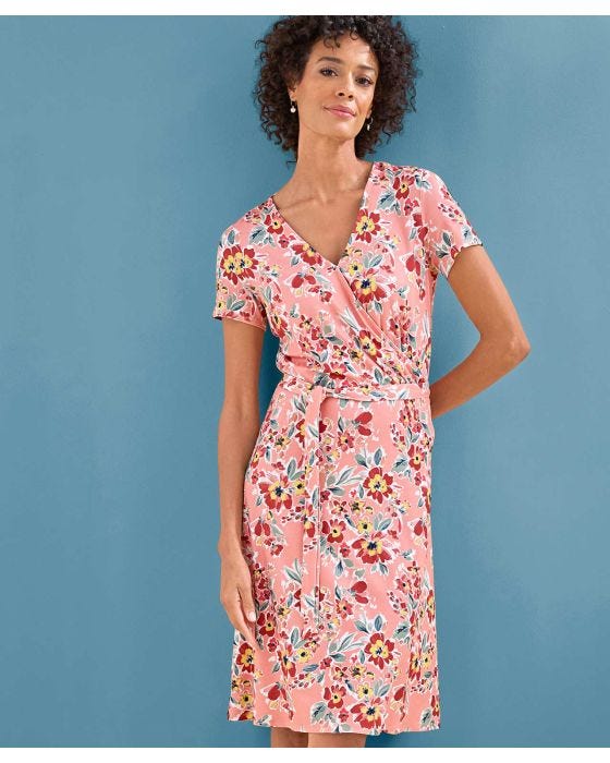 damart Jersey Print Mock Wrap Dress