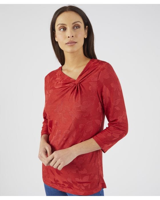 Damart Knot Detail 3/4 Sleeve Print Top