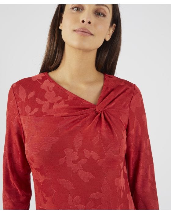 Damart Knot Detail 3/4 Sleeve Print Top